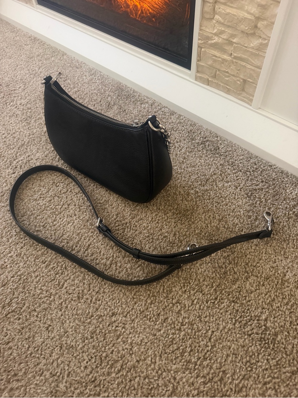 Coach Black Pebbled Leather Shoulder Bag with Silver Chain - Picture 5 of 5